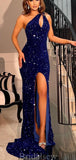 2024 Mermaid Royal Blue Sequin Sparkly Unique Modest Party Evening Long Prom Dresses PD302