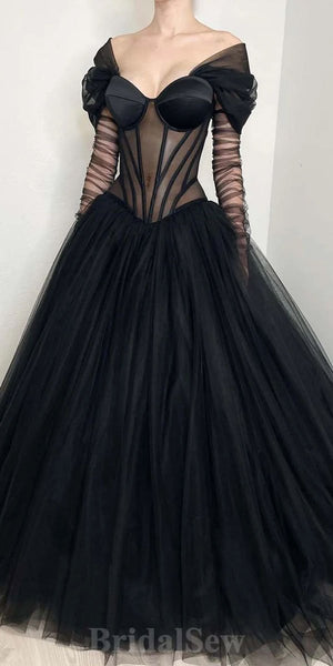 A-line Black Princess Unique Charming Stylish Women Evening Formal Long Prom Dresses PD1468