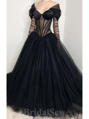A-line Black Princess Unique Charming Stylish Women Evening Formal Long Prom Dresses PD1468