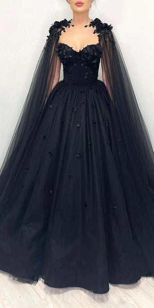 A-line Black Princess Unique Modest Stylish Women Evening Formal Long Prom Dresses, Wedding DressesPD1467