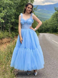 A-line Blue Charming Fairy Elegant Party Modest Women Evening Long Prom Dresses PD1519