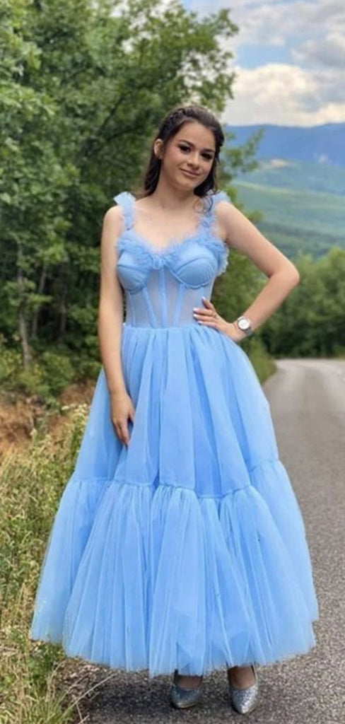 A-line Blue Charming Fairy Elegant Party Modest Women Evening Long Prom Dresses PD1519