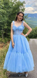 A-line Blue Charming Fairy Elegant Party Modest Women Evening Long Prom Dresses PD1519