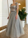 A-line Gray Sequin Sparkly Elegant Party Modest Women Evening Long Prom Dresses PD1522