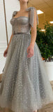 A-line Gray Sequin Sparkly Elegant Party Modest Women Evening Long Prom Dresses PD1522