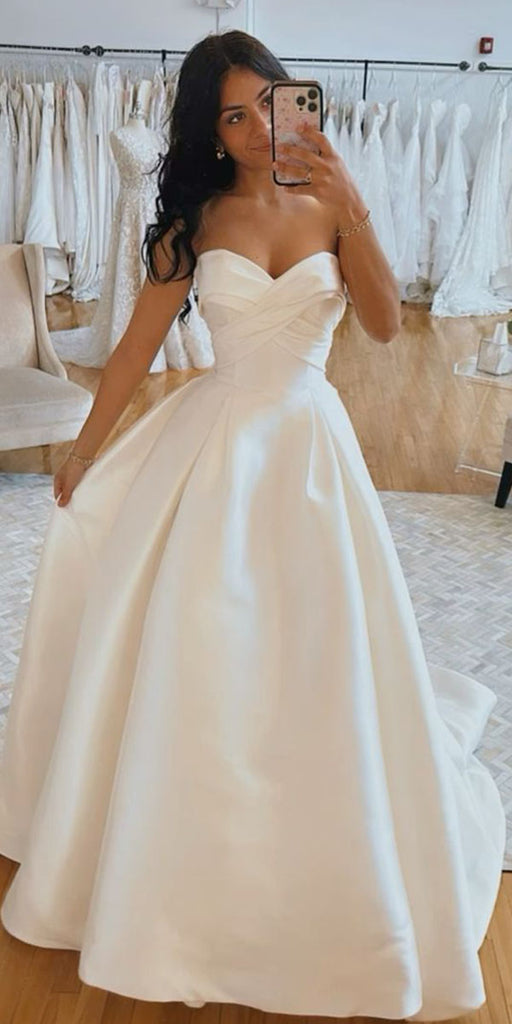 A-line High Quality Satin Popular Garden Beach Dream Vintage Long Wedding Dresses WD559