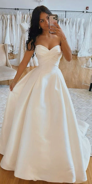 A-line High Quality Satin Popular Garden Beach Dream Vintage Long Wedding Dresses WD559