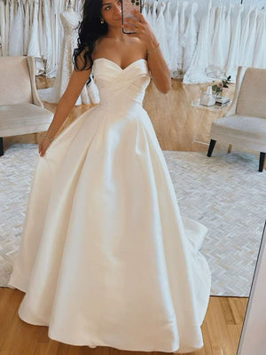 A-line High Quality Satin Popular Garden Beach Dream Vintage Long Wedding Dresses WD559