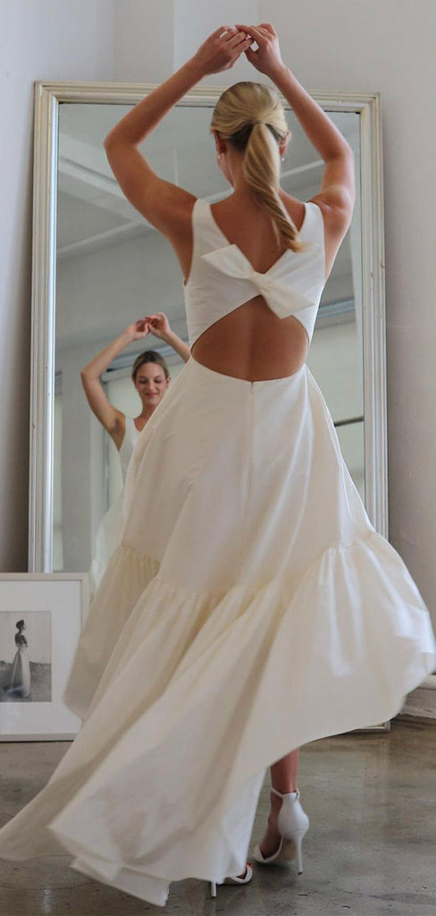 A-line New Design Sleeveless High-Low Garden Beach Dream Vintage Long Wedding Dresses WD546