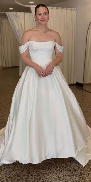 A-line Off-Shoulder Satin Popular Garden Beach Dream Vintage Long Wedding Dresses WD560
