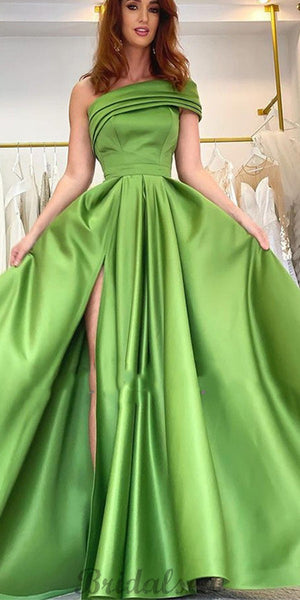 Elegant A-line One Shoulder Satin Long Formal Prom Dress main image 1