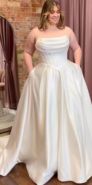 A-line Plus Size Elegant Satin Modest Garden Beach Dream Vintage Long Wedding Dresses WD555
