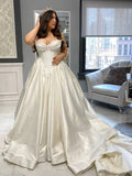 A-line Plus Size Satin Simple Modest Garden Beach Dream Vintage Long Wedding Dresses WD556