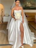 A-line Popular Elegant Satin Garden Beach Dream Vintage Long Wedding Dresses WD554