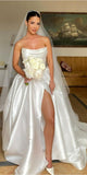 A-line Popular Elegant Satin Garden Beach Dream Vintage Long Wedding Dresses WD554