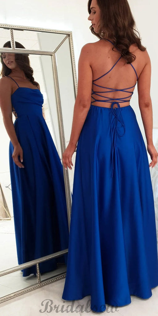 A-line Royal Blue Spaghetti Straps Simple Elegant Modest Evening Long Prom Dresses PD1370