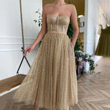 A-line Sequin Strapless Sparkly Elegant Party Modest Women Evening Long Prom Dresses PD1521