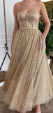 A-line Sequin Strapless Sparkly Elegant Party Modest Women Evening Long Prom Dresses PD1521