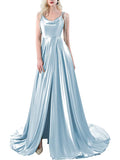 A-line Sexy Blue Stylish Elegant Modest Evening Long Prom Dresses PD344