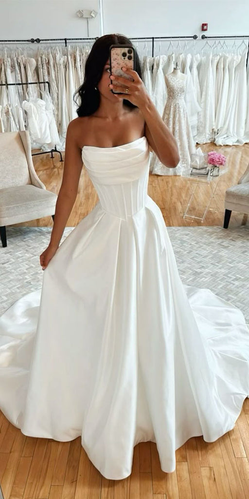 A-line Strapless Custom Discount Popular Garden Beach Dream Vintage Long Wedding Dresses WD558