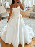 A-line Strapless Custom Discount Popular Garden Beach Dream Vintage Long Wedding Dresses WD558