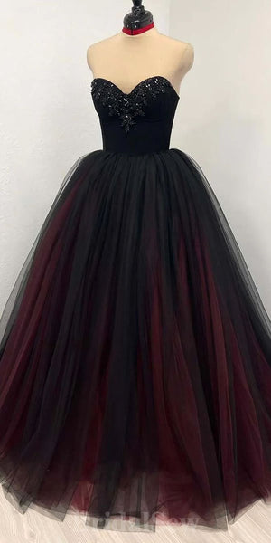 A-line Strapless Tulle Unique Modest Stylish Women Evening Formal Long Prom Dresses PD1465