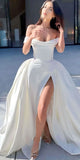 A-line Unique New Satin Garden Beach Dream Vintage Long Wedding Dresses WD553