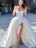 A-line Unique New Satin Garden Beach Dream Vintage Long Wedding Dresses WD553