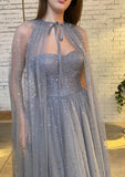 A-line Unique Silver Sequin Sparkly Elegant Party Modest Women Evening Long Prom Dresses PD1523