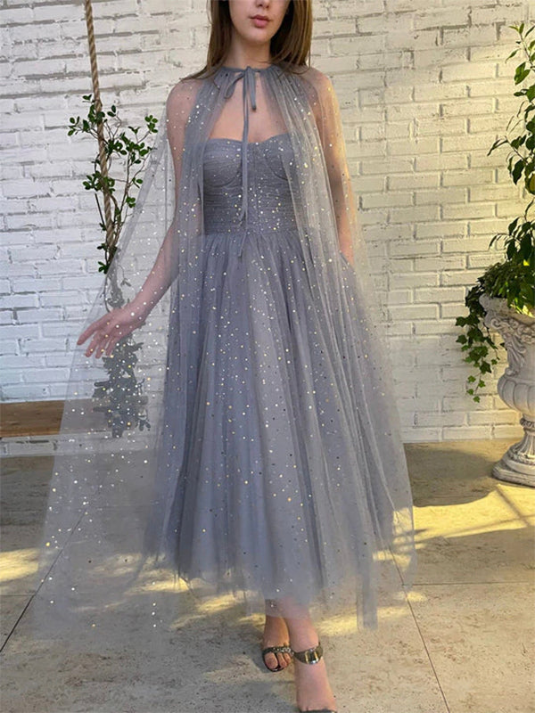 A-line Unique Silver Sequin Sparkly Elegant Party Modest Women Evening Long Prom Dresses PD1523