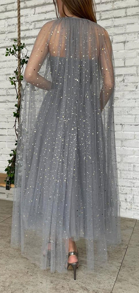 A-line Unique Silver Sequin Sparkly Elegant Party Modest Women Evening Long Prom Dresses PD1523