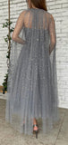 A-line Unique Silver Sequin Sparkly Elegant Party Modest Women Evening Long Prom Dresses PD1523