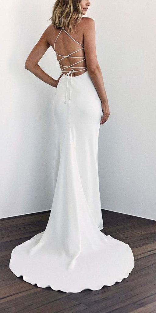Charming Spaghetti Straps Simple Modest Beach Wedding Dresses WD058