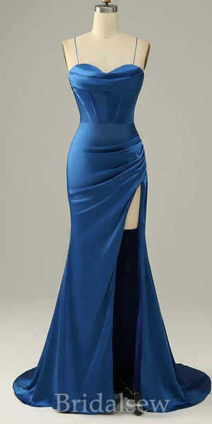 Dusty Blue Popular Straps Mermaid Unique Elegant Evening Formal Long Prom Dresses PD1446