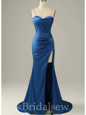 Dusty Blue Popular Straps Mermaid Unique Elegant Evening Formal Long Prom Dresses PD1446