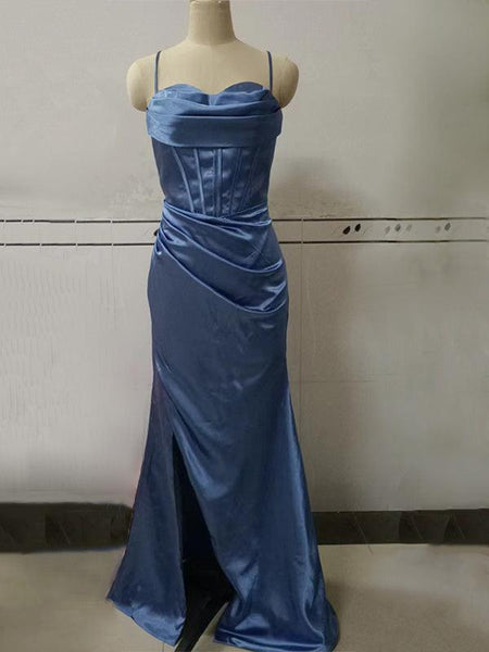 Dusty Blue Spaghetti Straps V-Neck Formal Dresses main image 1
