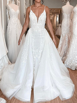 Elegant Custom Formal Detachable Garden Beach Dream Vintage Long Wedding Dresses WD547