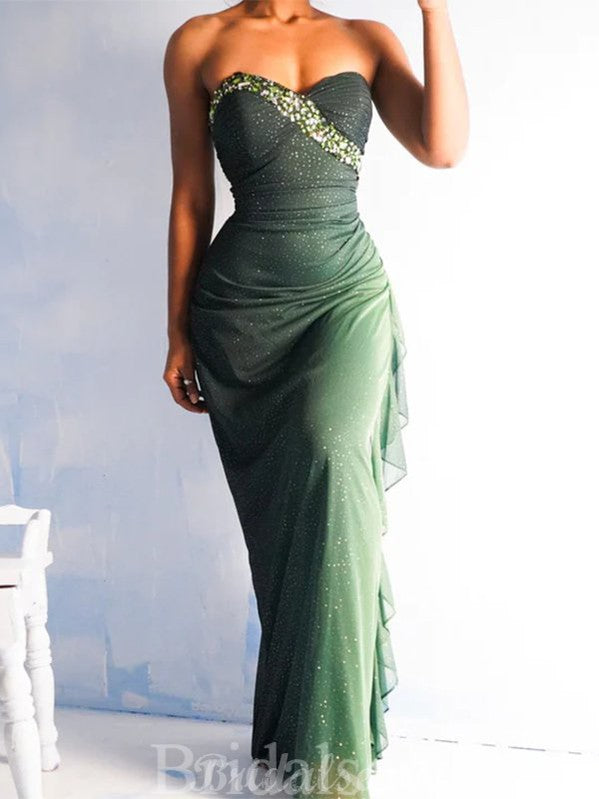 Green Unique Strapless Mermaid New Vintage Stylish Long Women Best Evening Prom Dresses PD1013