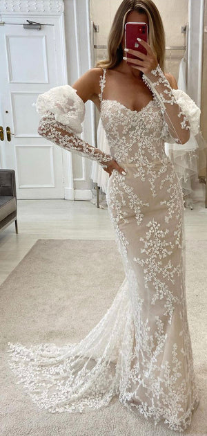 Mermaid Long Sleeves Lace Garden Beach Dream Vintage Long Wedding Dresses WD550