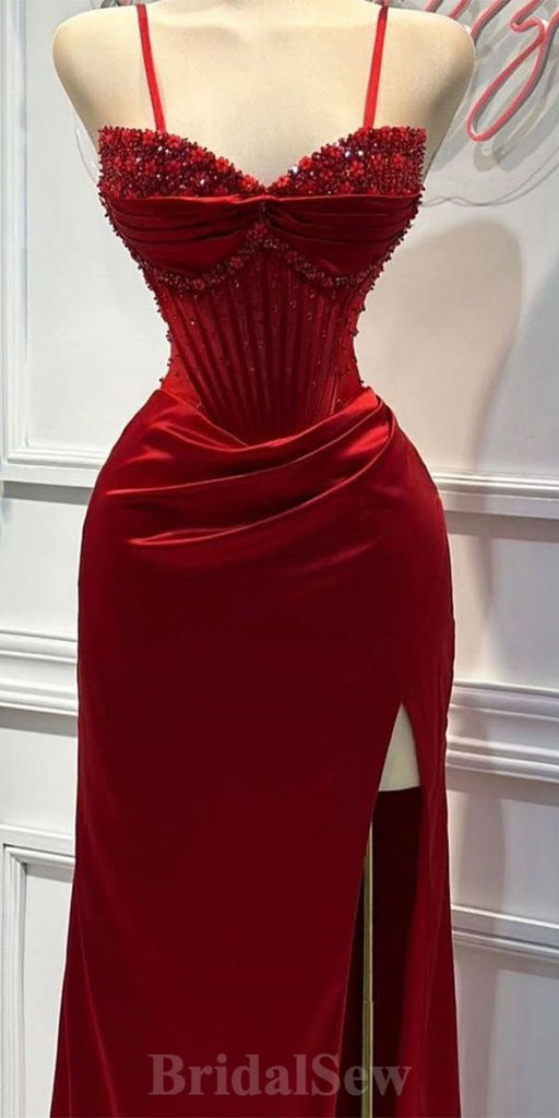 Mermaid Red Satin Popular Formal Party Modest Women Evening Long Prom Dresses PD1498