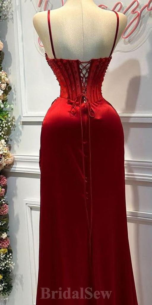 Mermaid Red Satin Popular Formal Party Modest Women Evening Long Prom Dresses PD1498
