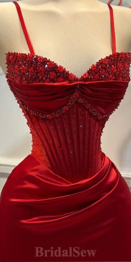 Mermaid Red Satin Popular Formal Party Modest Women Evening Long Prom Dresses PD1498