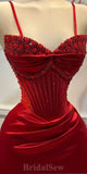 Mermaid Red Satin Popular Formal Party Modest Women Evening Long Prom Dresses PD1498