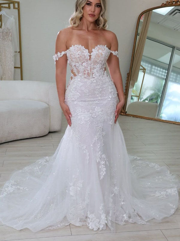 Mermaid Simple Lace Custom Garden Beach Dream Vintage Long Wedding Dresses WD552