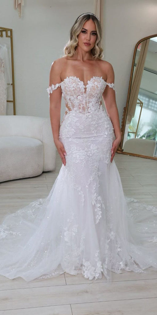 Mermaid Simple Lace Custom Garden Beach Dream Vintage Long Wedding Dresses WD552