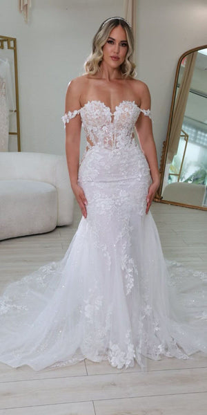 Mermaid Simple Lace Custom Garden Beach Dream Vintage Long Wedding Dresses WD552