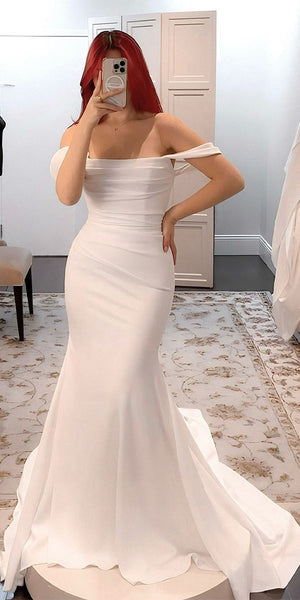Mermaid Simple Off Shoulder Elegant Garden Beach Dream Vintage Long Wedding Dresses WD551
