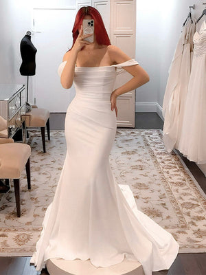 Mermaid Simple Off Shoulder Elegant Garden Beach Dream Vintage Long Wedding Dresses WD551