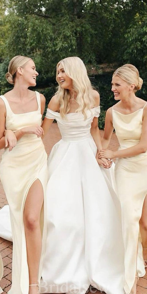 Mismatched Unique Popular Mermaid Satin Side Slit Elegant Long Beach Formal Bridesmaid Dresses BD249