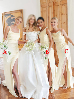 Mismatched Unique Popular Mermaid Satin Side Slit Elegant Long Beach Formal Bridesmaid Dresses BD249